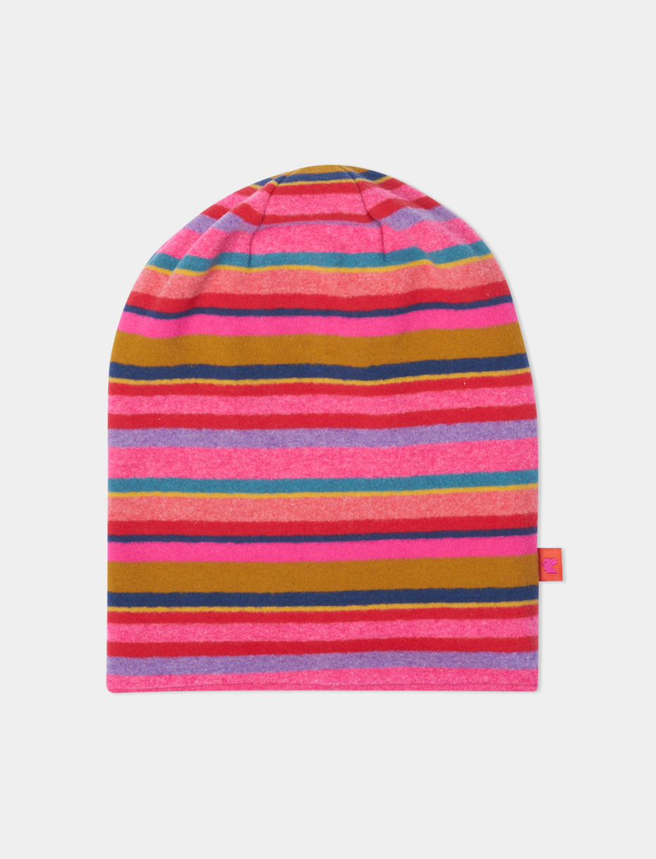 Kids' long erica reversible fleece beanie with multicoloured stripes - Gallo 1927 - Official Online Shop
