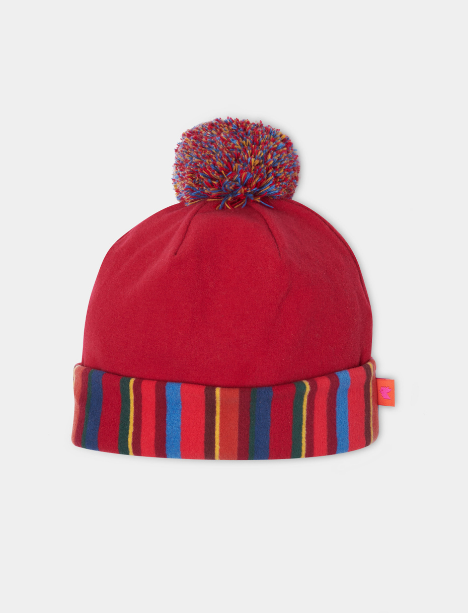 Kids' plain red fleece beanie with multicoloured pompom - Gallo 1927 - Official Online Shop