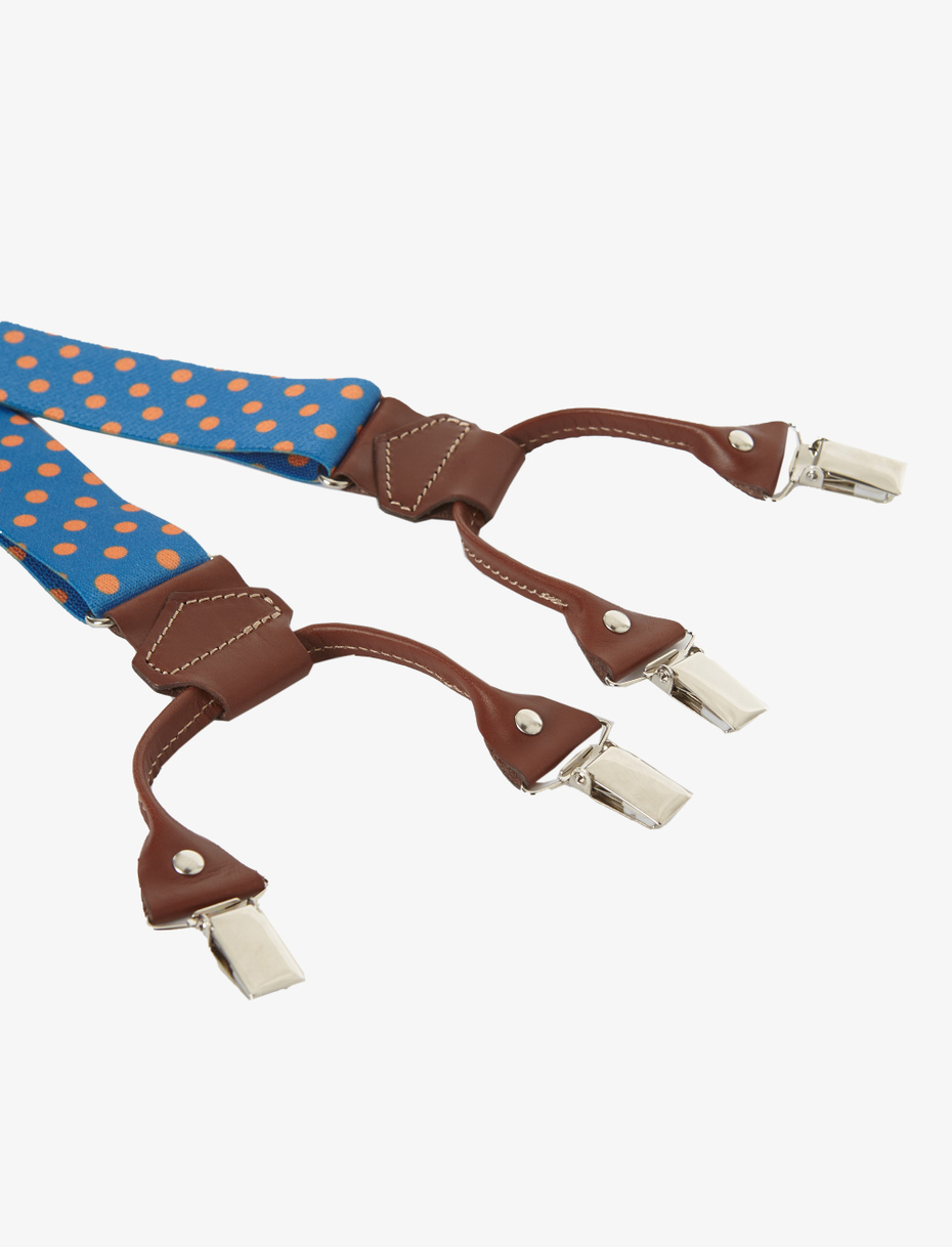 Elastic aegean blue unisex suspenders with polka dots - Gallo 1927 - Official Online Shop