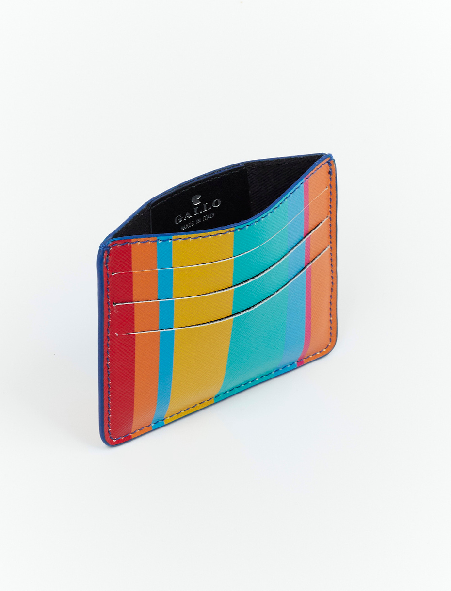 Agean blue leather card holder with multicoloured stripes - Gallo 1927 - Official Online Shop