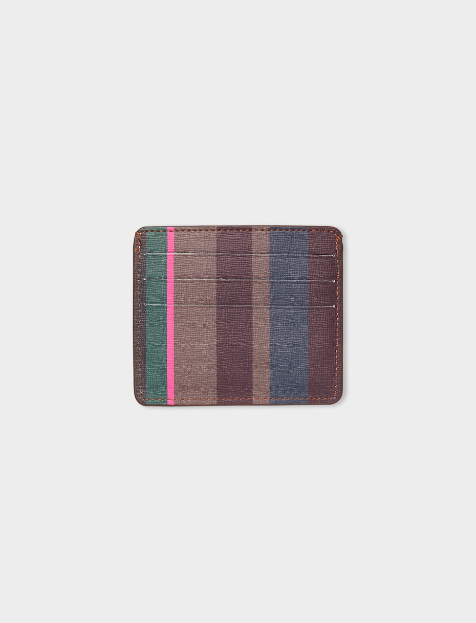 Burgundy leather card holder with multicoloured stripes - Gallo 1927 - Official Online Shop