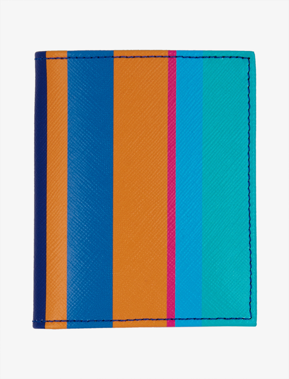 Aegean blue leather card holder with multicoloured stripes - Gallo 1927 - Official Online Shop