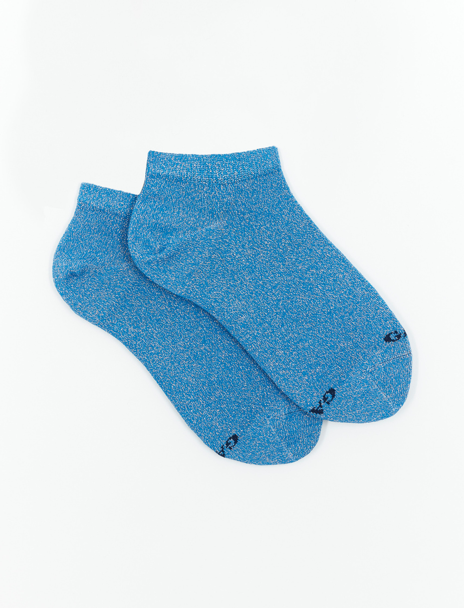Women's plain Aegean blue ankle socks with lurex - Gallo 1927 - Official Online Shop