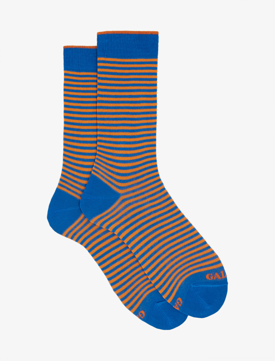 Women's short Aegean blue light cotton socks with Windsor stripes - Gallo 1927 - Official Online Shop