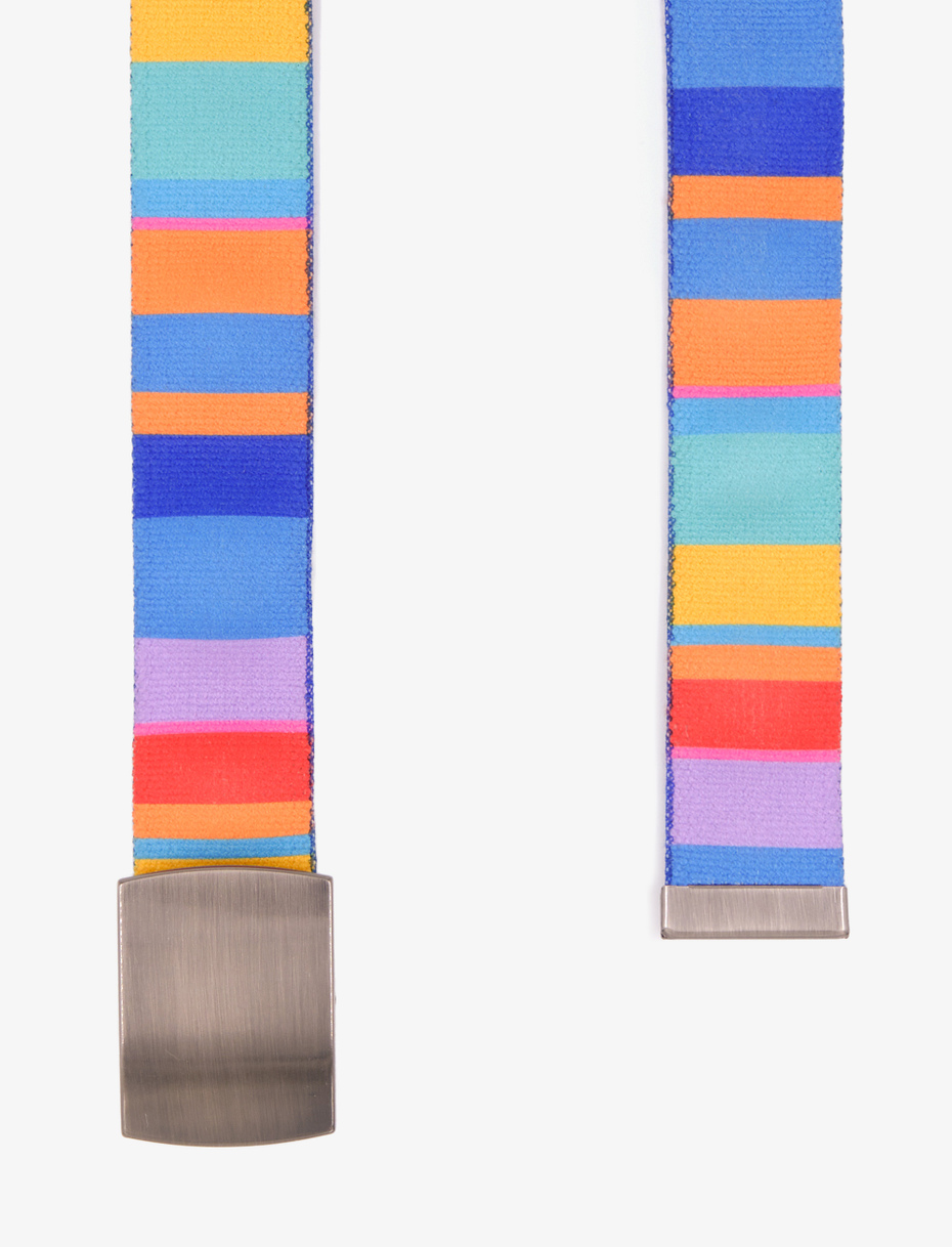 Elastic aegean blue unisex ribbon belt with multicoloured stripes - Gallo 1927 - Official Online Shop