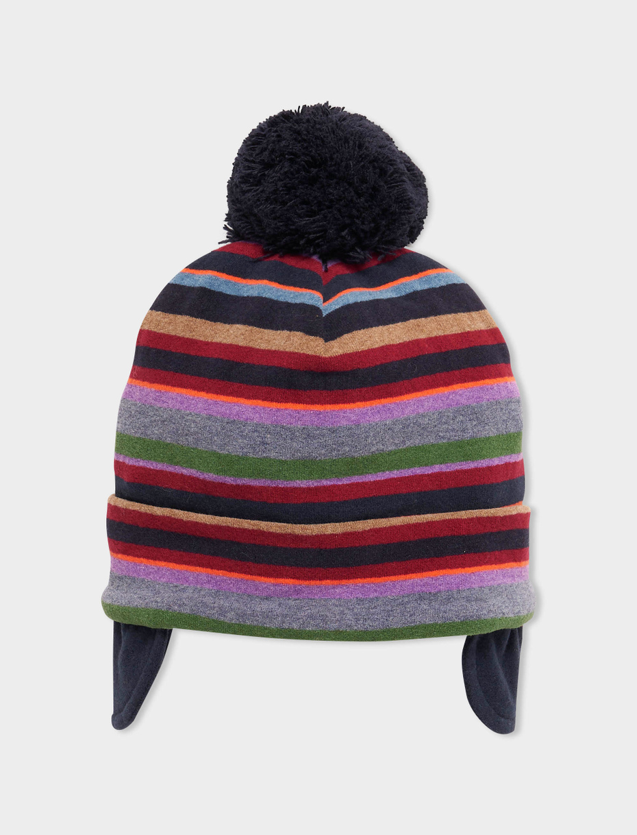 Kids' blue fleece aviator hat with cuff and multicoloured stripes - Gallo 1927 - Official Online Shop