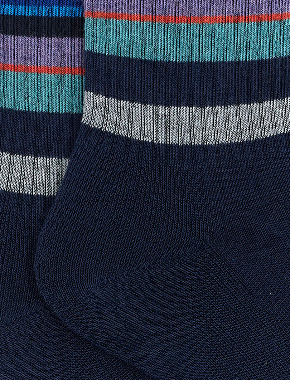 Women's short socks in royal cotton terry cloth with multicoloured stripes - Gallo 1927 - Official Online Shop