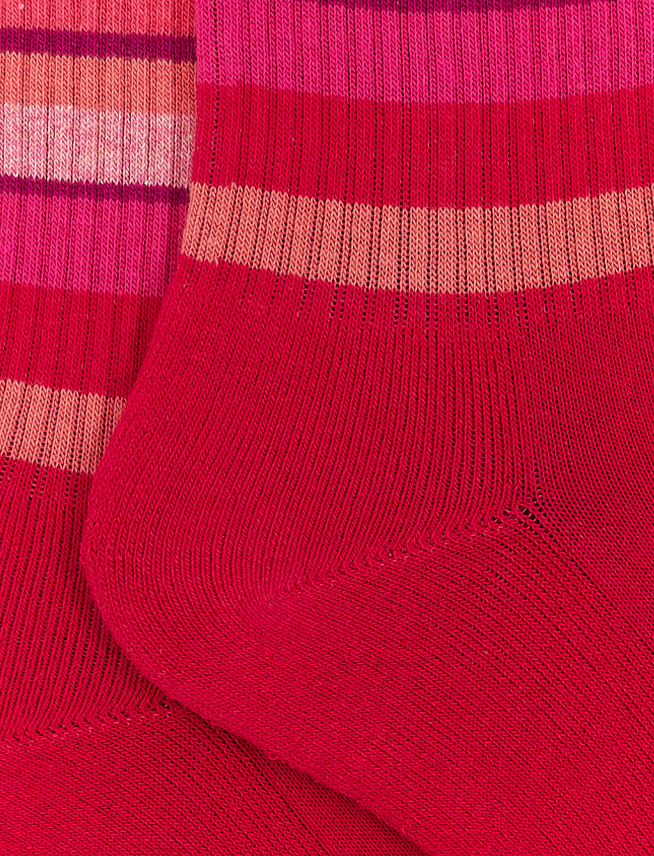 Women's short socks in ruby cotton terry cloth with multicoloured stripes - Gallo 1927 - Official Online Shop