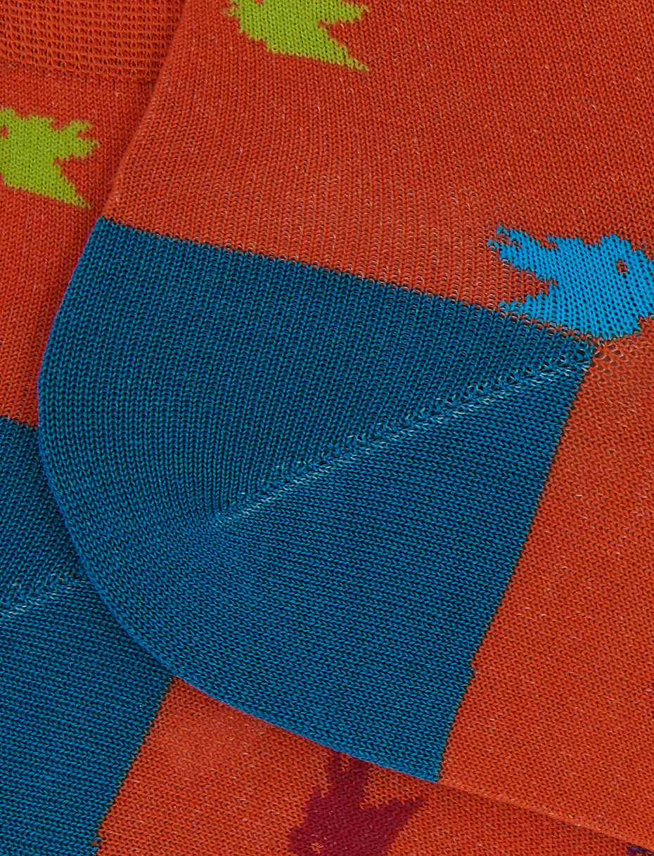 Women's pumpkin ankle socks in ultra-light cotton with small coloured chickens - Gallo 1927 - Official Online Shop