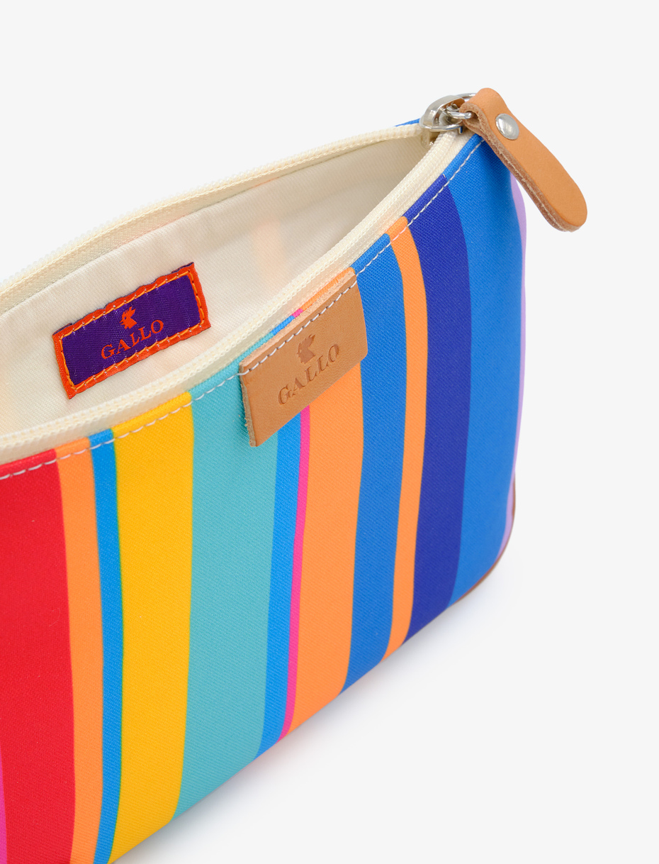 Contemporary unisex pouch in aegean blue polyester with multicoloured stripes - Gallo 1927 - Official Online Shop