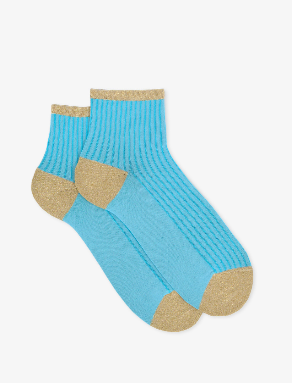 Women's super short sulphate blue polyamide and lurex socks with twin rib - Gallo 1927 - Official Online Shop