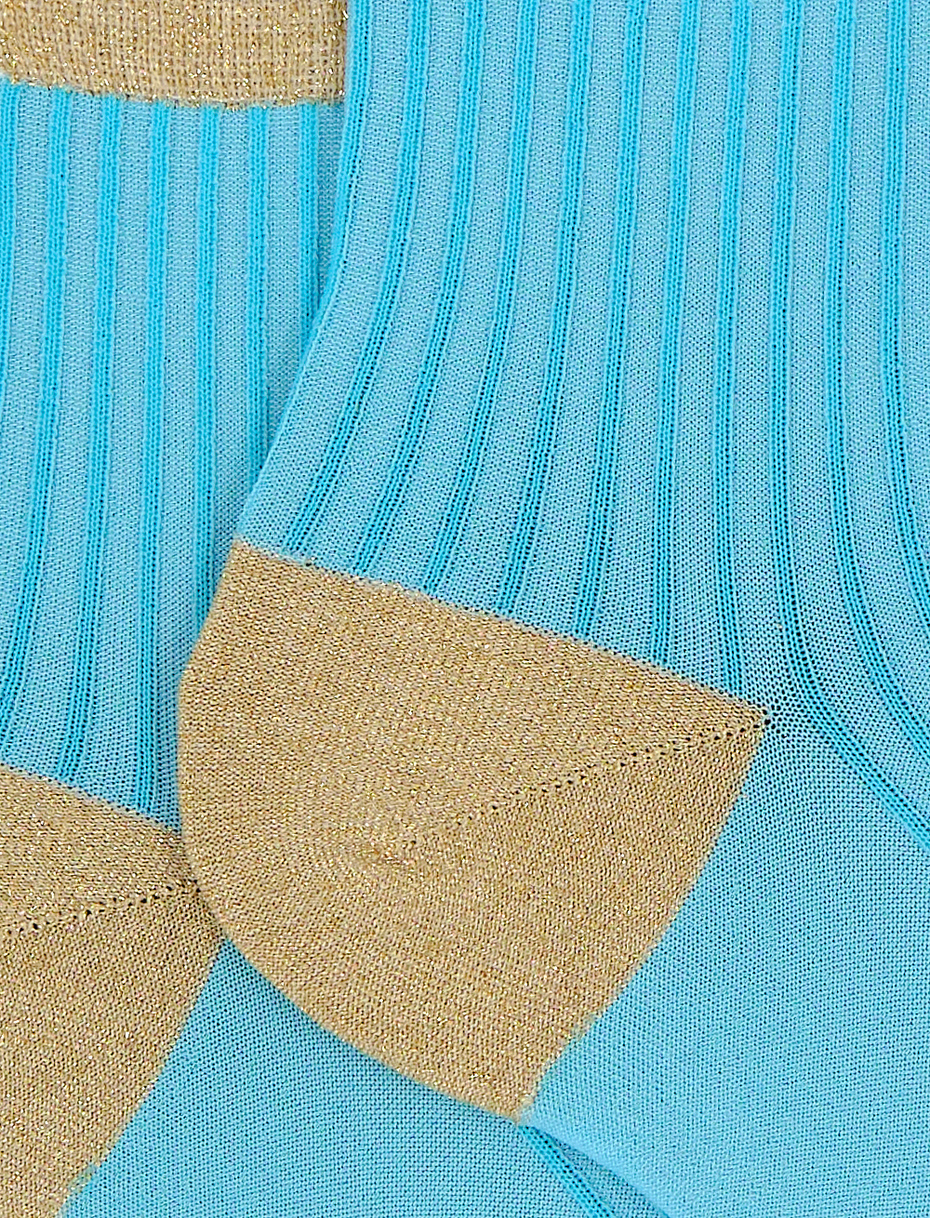 Women's super short sulphate blue polyamide and lurex socks with twin rib - Gallo 1927 - Official Online Shop
