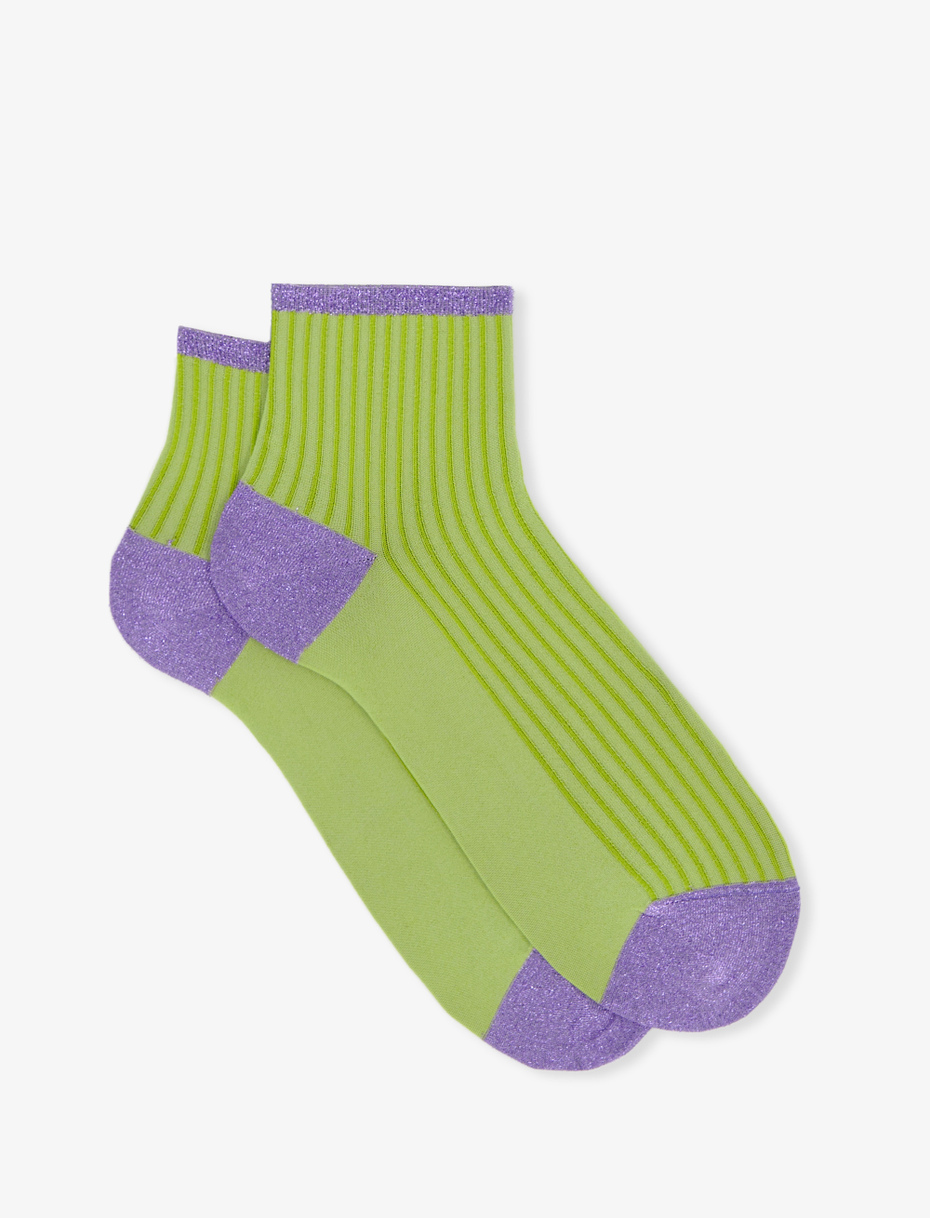 Women's super short lettuce green polyamide and lurex socks with twin rib - Gallo 1927 - Official Online Shop