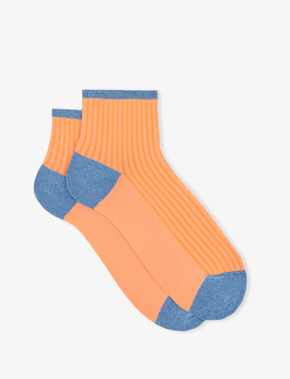 Women's super short neon orange polyamide and lurex socks with twin rib - Gallo 1927 - Official Online Shop