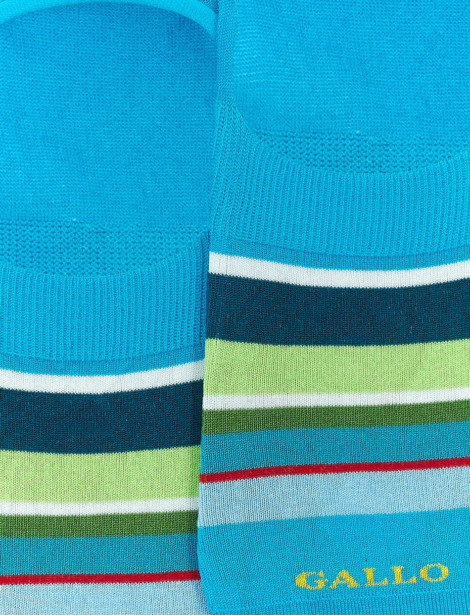 Men's turquoise ultra-light cotton invisible socks with multicoloured stripes - Gallo 1927 - Official Online Shop