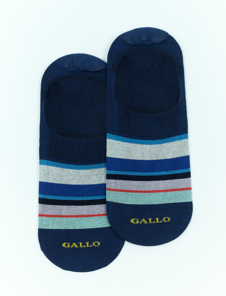 Men's royal blue ultra-light cotton invisible socks with multicoloured stripes - Gallo 1927 - Official Online Shop