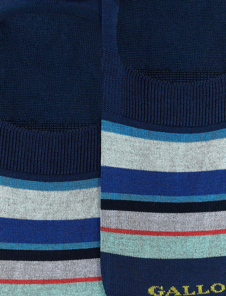 Men's royal blue ultra-light cotton invisible socks with multicoloured stripes - Gallo 1927 - Official Online Shop