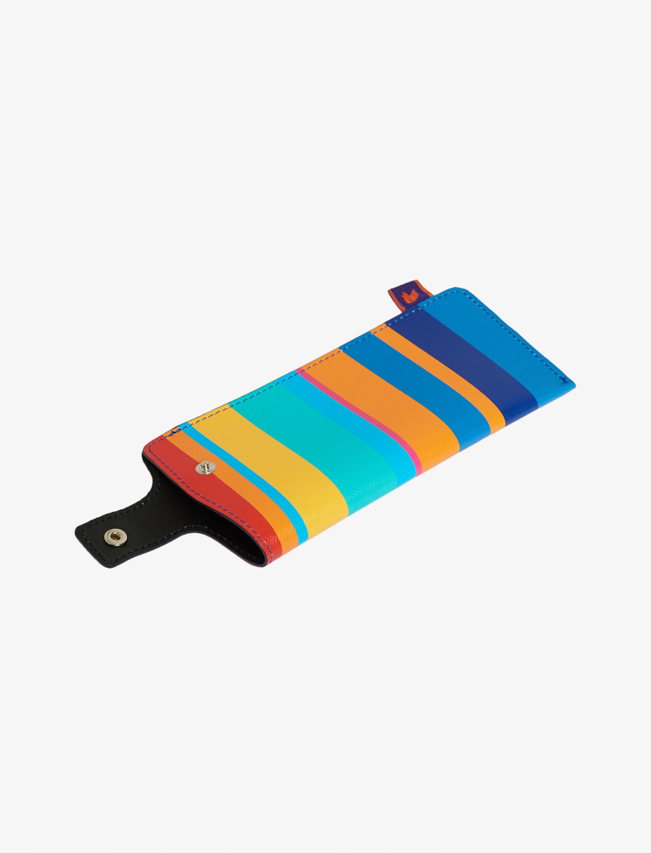 Unisex aegean blue leather glasses case with multicoloured stripes - Gallo 1927 - Official Online Shop