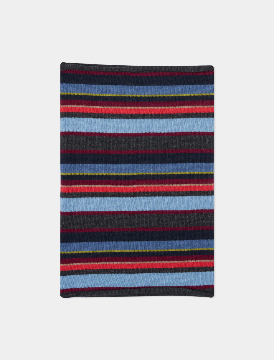 Women's blue wool, viscose and cashmere neck warmer with multicoloured stripes - Gallo 1927 - Official Online Shop