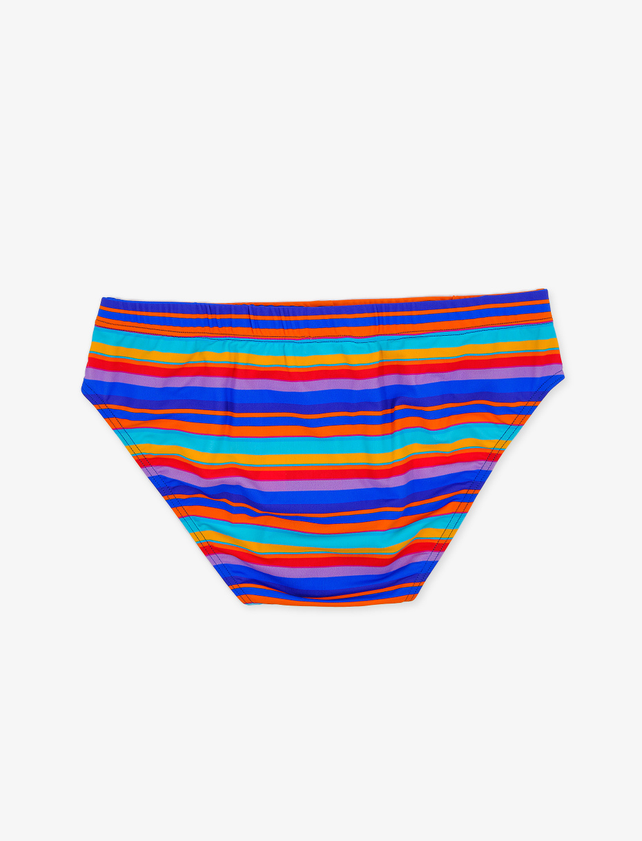 Men's Aegean blue polyamide swimming briefs with multicoloured stripes - Gallo 1927 - Official Online Shop