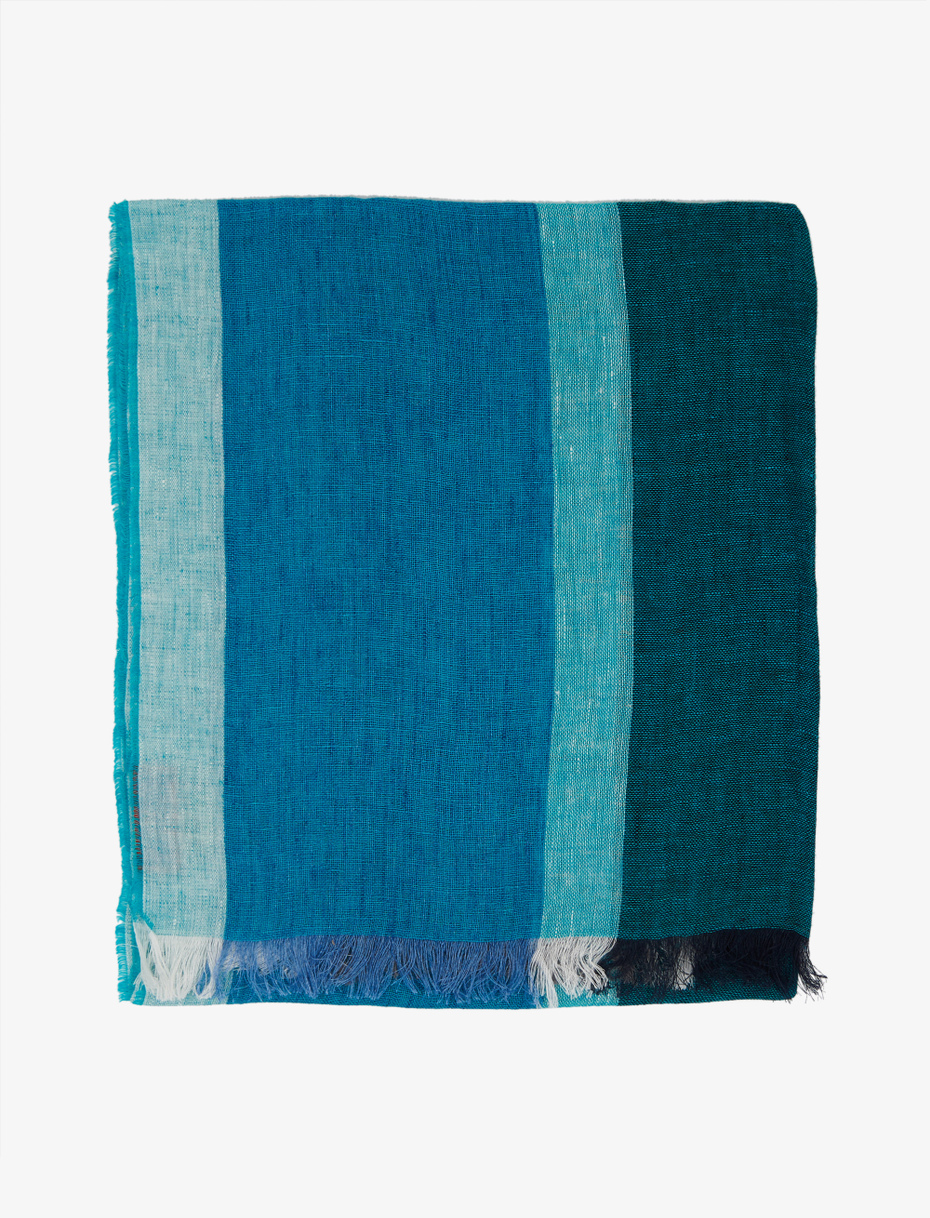 Unisex blue wave linen scarf with vertical stripes - Gallo 1927 - Official Online Shop