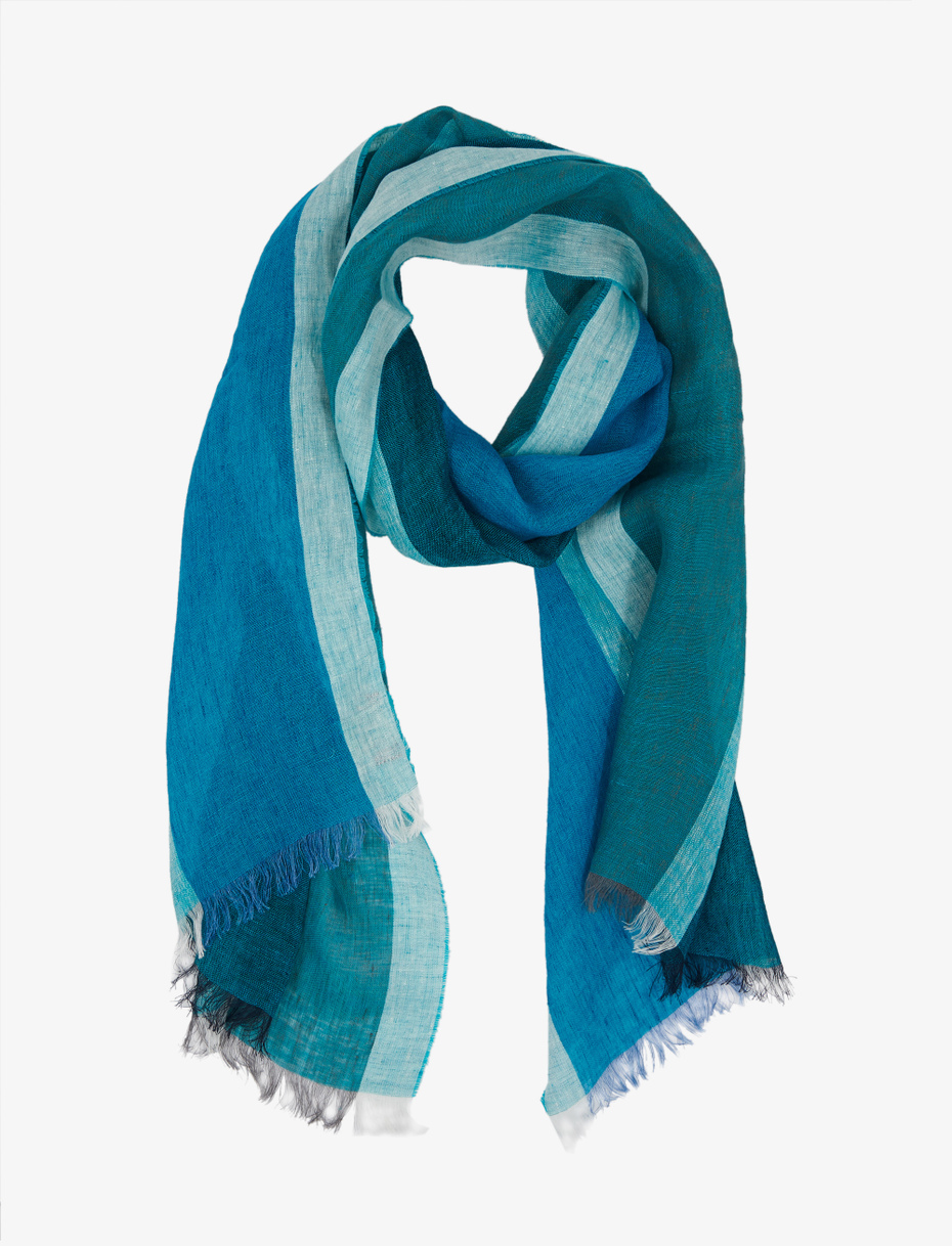 Unisex blue wave linen scarf with vertical stripes - Gallo 1927 - Official Online Shop