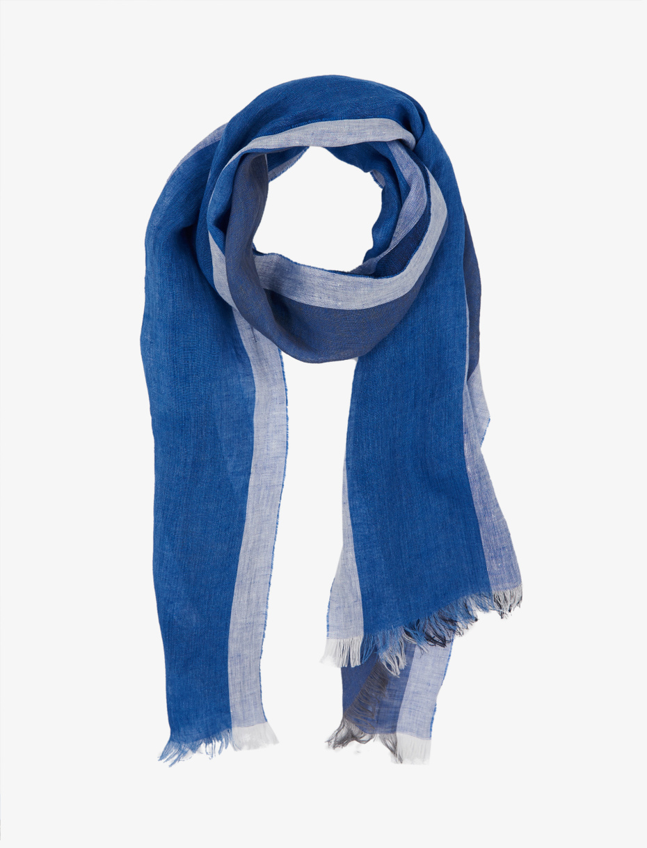 Unisex Aegean see blue linen scarf with vertical stripes - Gallo 1927 - Official Online Shop