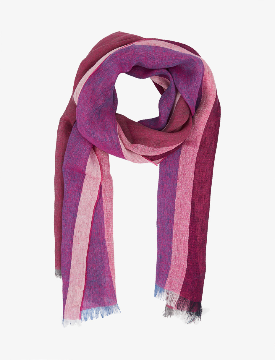 Unisex cyclamen linen scarf with vertical stripes - Gallo 1927 - Official Online Shop