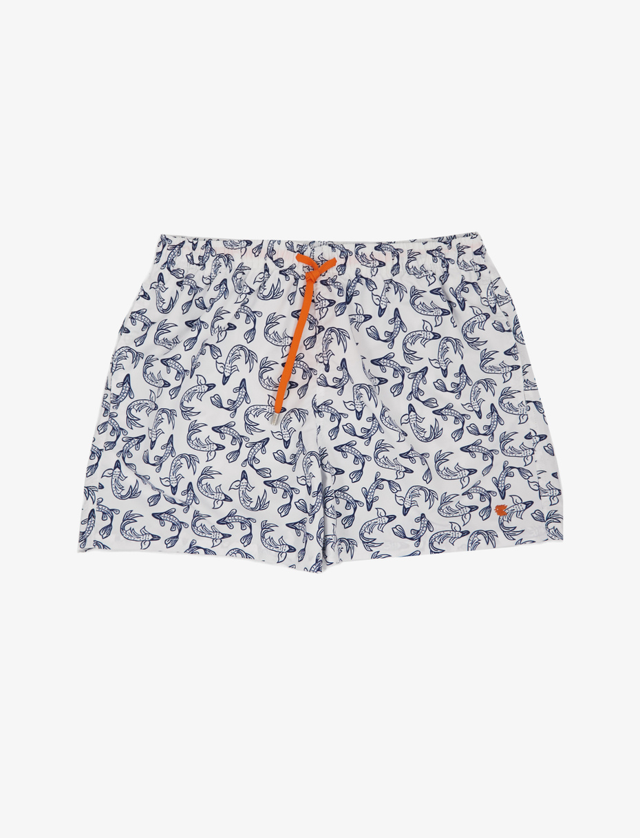 Men's white polyester swimming shorts with koi carp pattern - Gallo 1927 - Official Online Shop