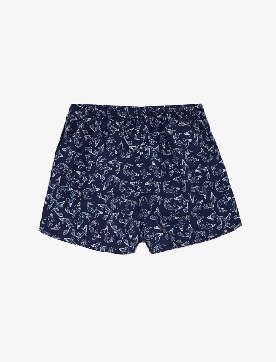 Men's royal blue polyester swimming shorts with koi carp pattern - Gallo 1927 - Official Online Shop