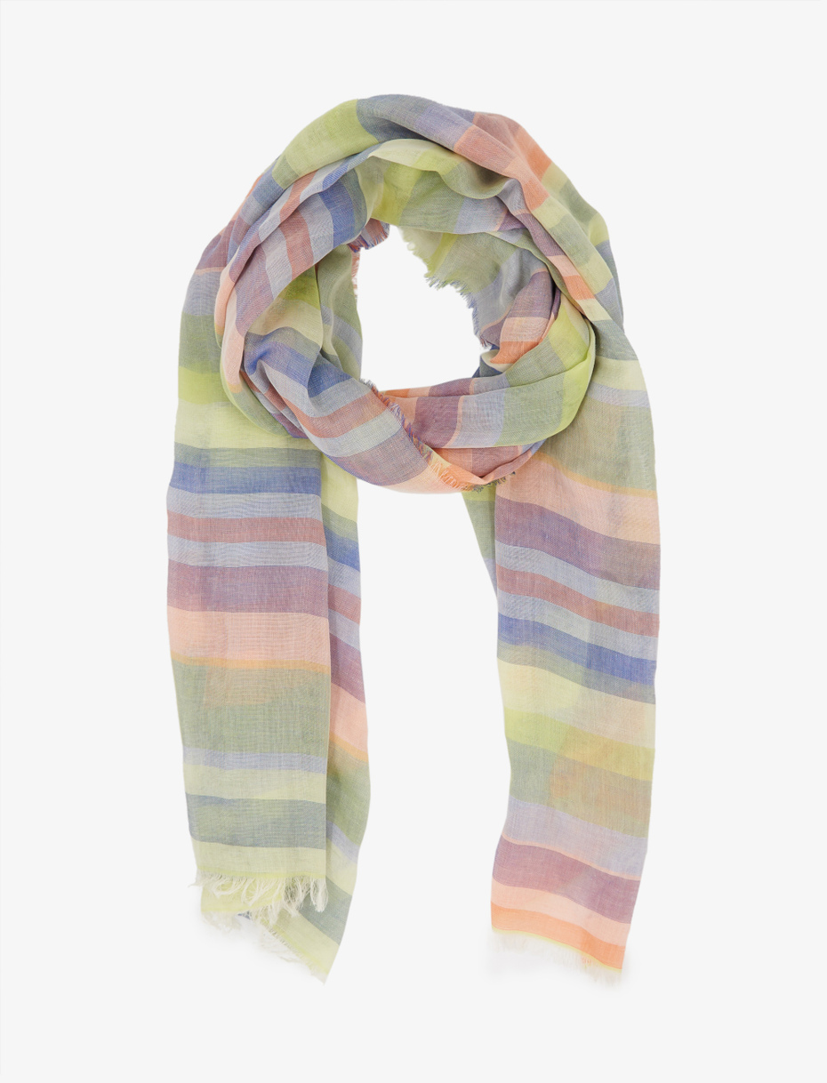 Unisex acid green polyester and cotton  scarf with vertical stripes - Gallo 1927 - Official Online Shop
