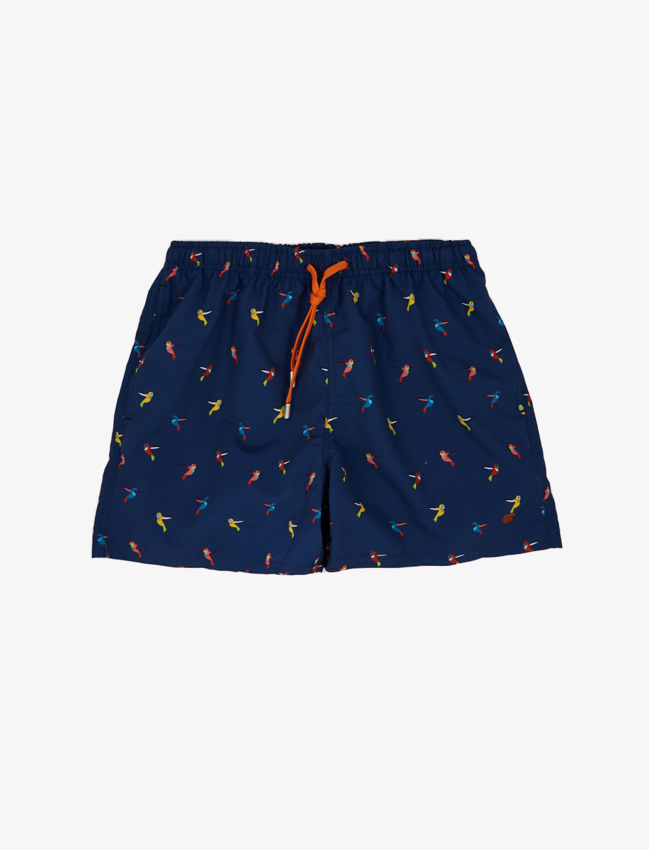 Men's royal blue polyester swimming shorts with bird pattern - Gallo 1927 - Official Online Shop