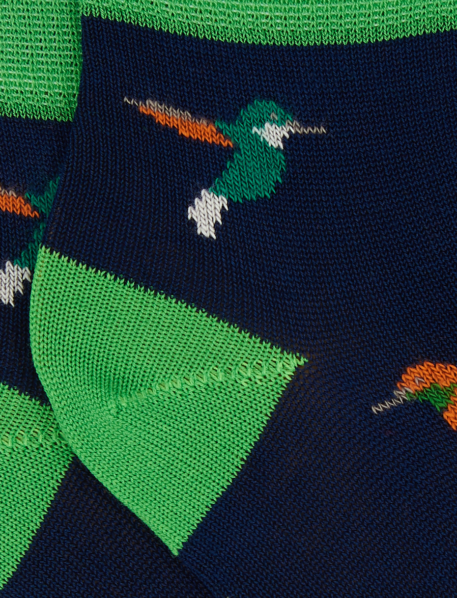 Kids's royal blue light cotton sneaker socks with bird pattern - Gallo 1927 - Official Online Shop