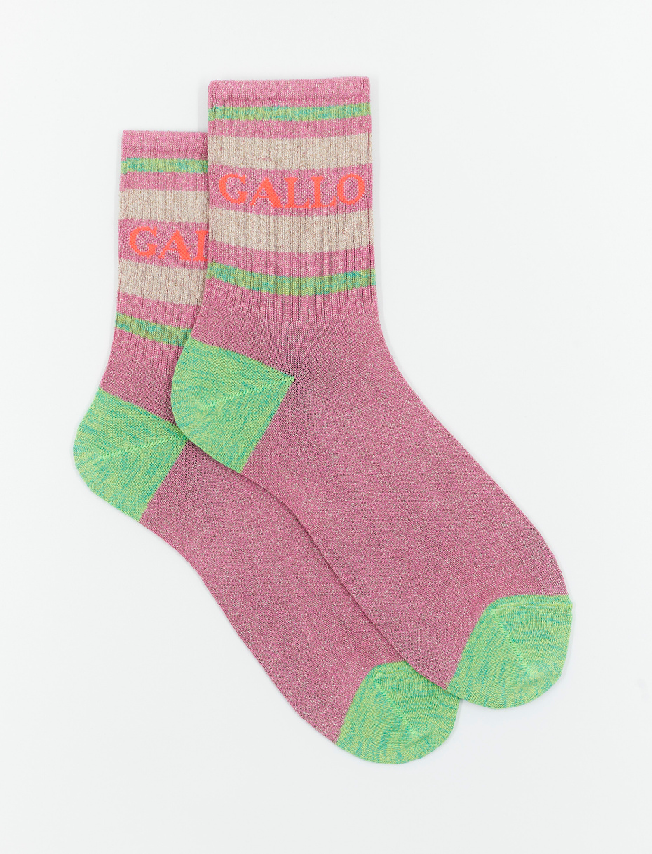Women's short rose petal cotton and lurex socks with Gallo writing - Gallo 1927 - Official Online Shop