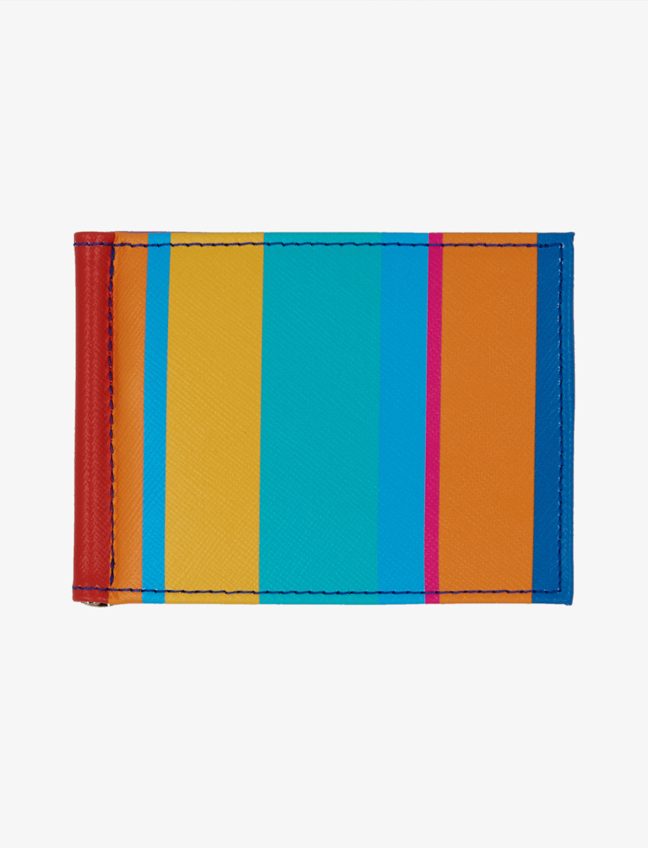 Men's aegean blue leather wallet with multicoloured stripes - Gallo 1927 - Official Online Shop