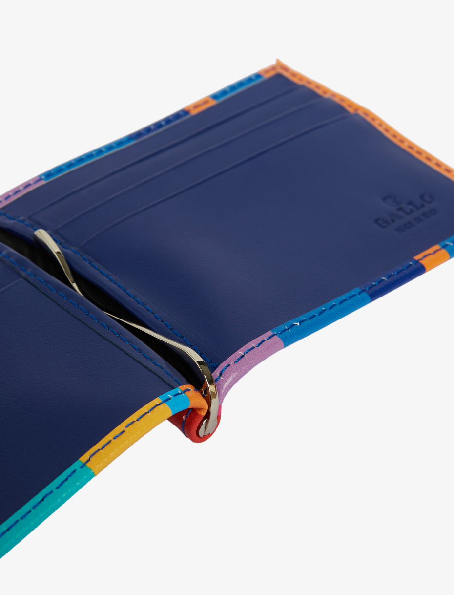 Men's aegean blue leather wallet with multicoloured stripes - Gallo 1927 - Official Online Shop