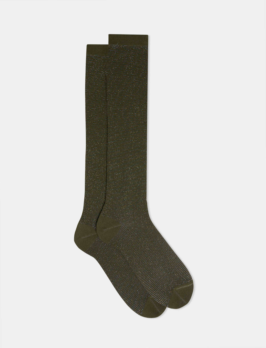 Women's long army cotton socks with lurex stripe pattern - Gallo 1927 - Official Online Shop