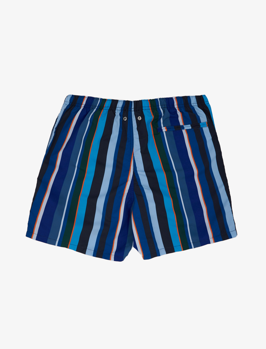 Men's ocean blue polyester swimming shorts with multicoloured strieps - Gallo 1927 - Official Online Shop