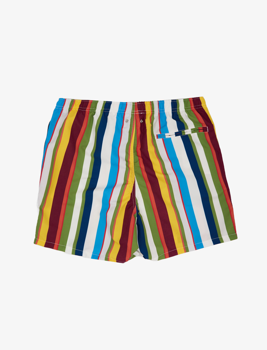 Men's white polyester swimming shorts with multicoloured stripes - Gallo 1927 - Official Online Shop