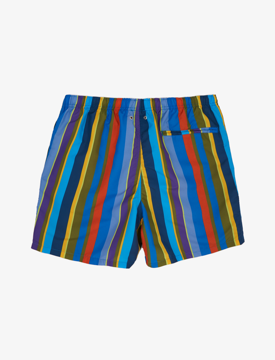Men's periwinkle blue polyester swimming shorts with multicoloured stripes - Gallo 1927 - Official Online Shop