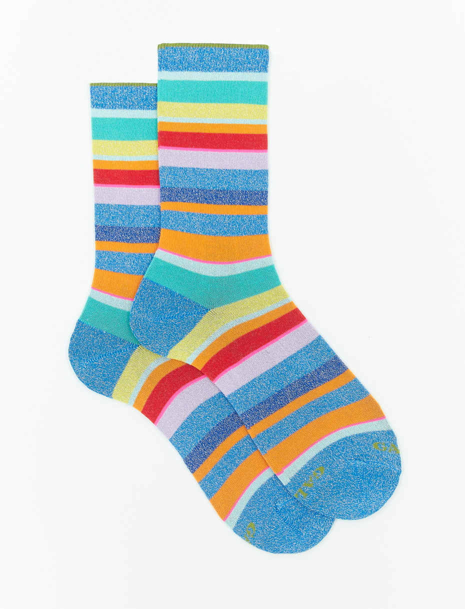 Women's short socks in white cotton terry cloth with multicoloured stripes - Gallo 1927 - Official Online Shop
