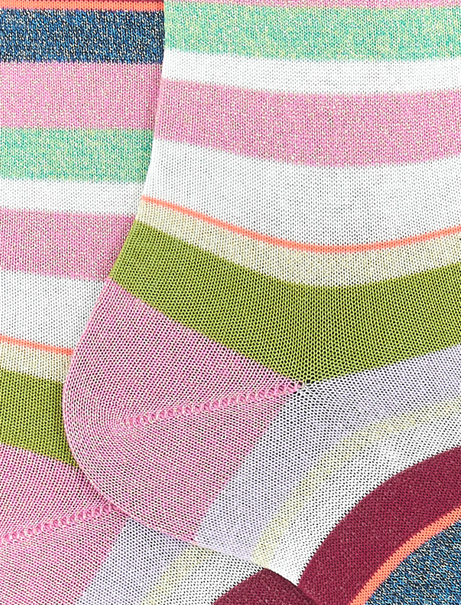 Women's short rose petal cotton socks with multicoloured lurex and neon stripes - Gallo 1927 - Official Online Shop