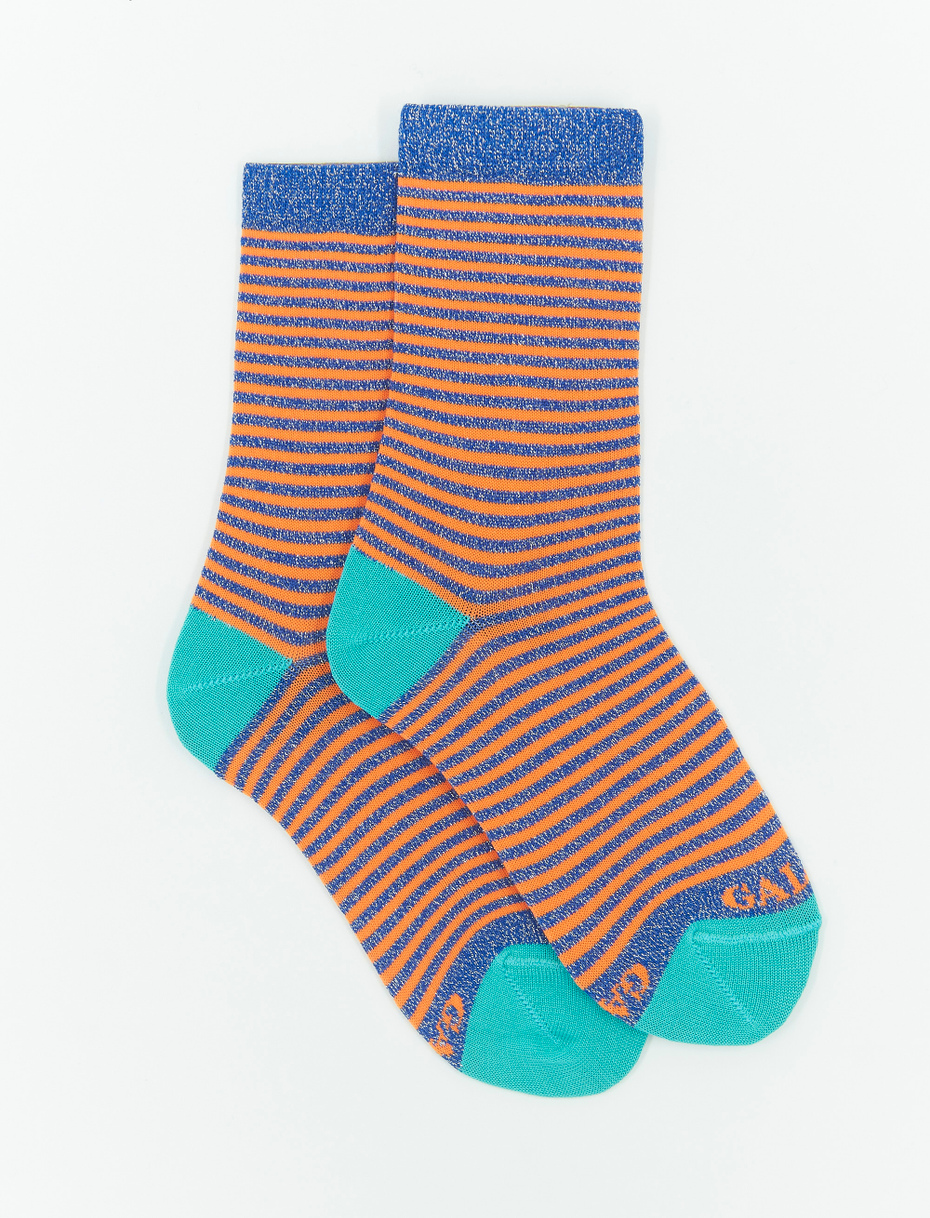 Kids' short cobalt blue cotton and lurex socks with Windsor stripes - Gallo 1927 - Official Online Shop