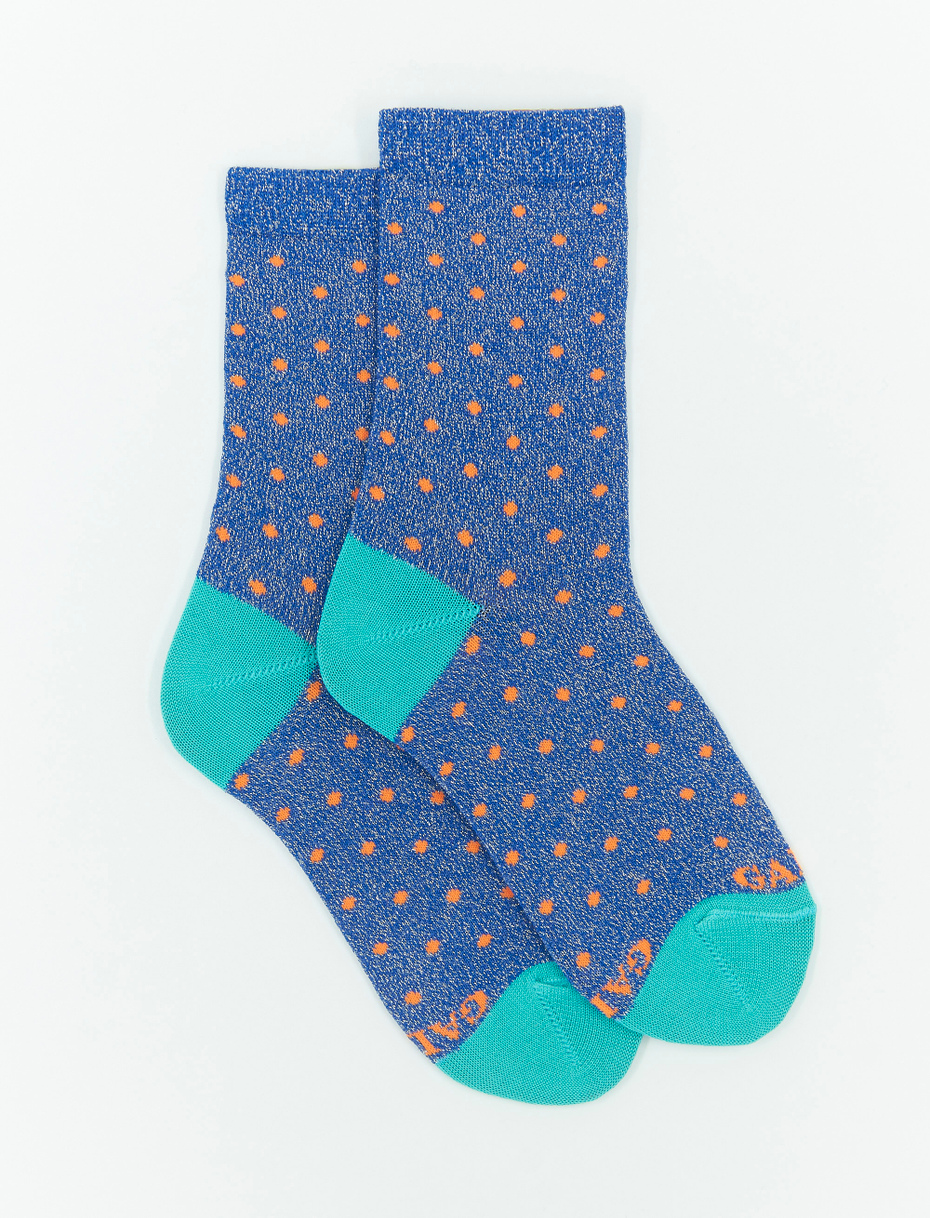 Kids' short cobalt blue cotton and lurex socks with polka dots - Gallo 1927 - Official Online Shop