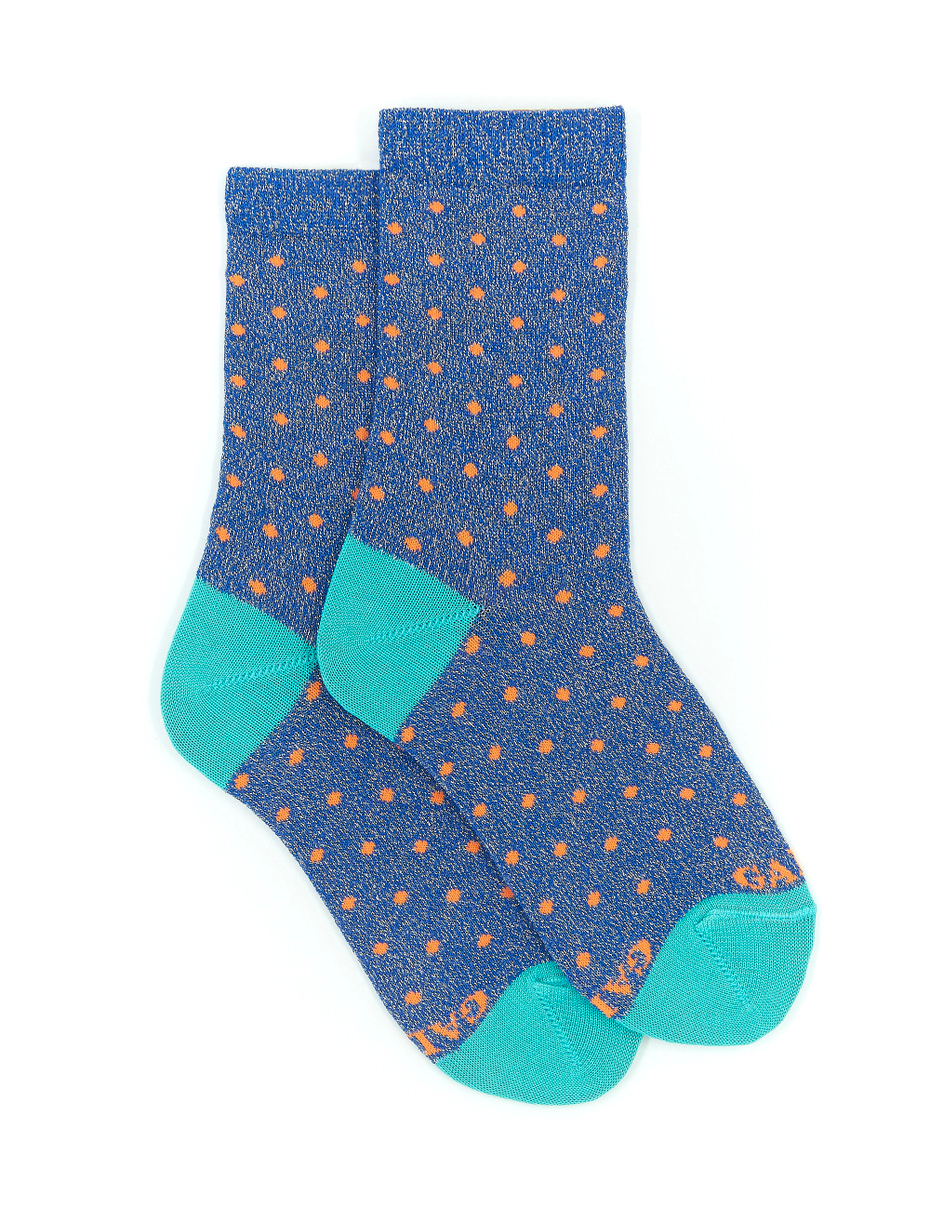 Kids' short cobalt blue cotton and lurex socks with polka dots - Gallo 1927 - Official Online Shop