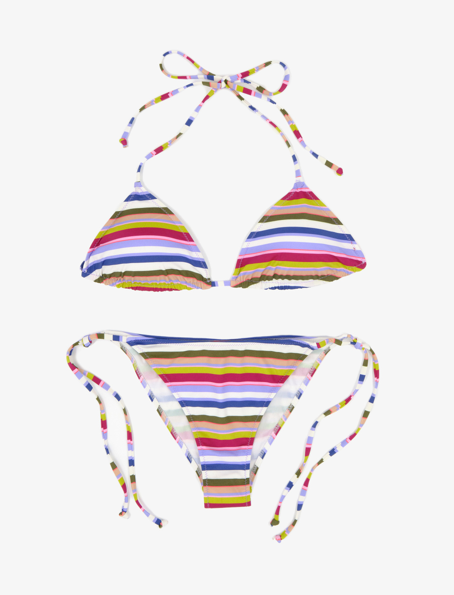 Women's white polyamide triangle bikini with multicoloured stripes - Gallo 1927 - Official Online Shop