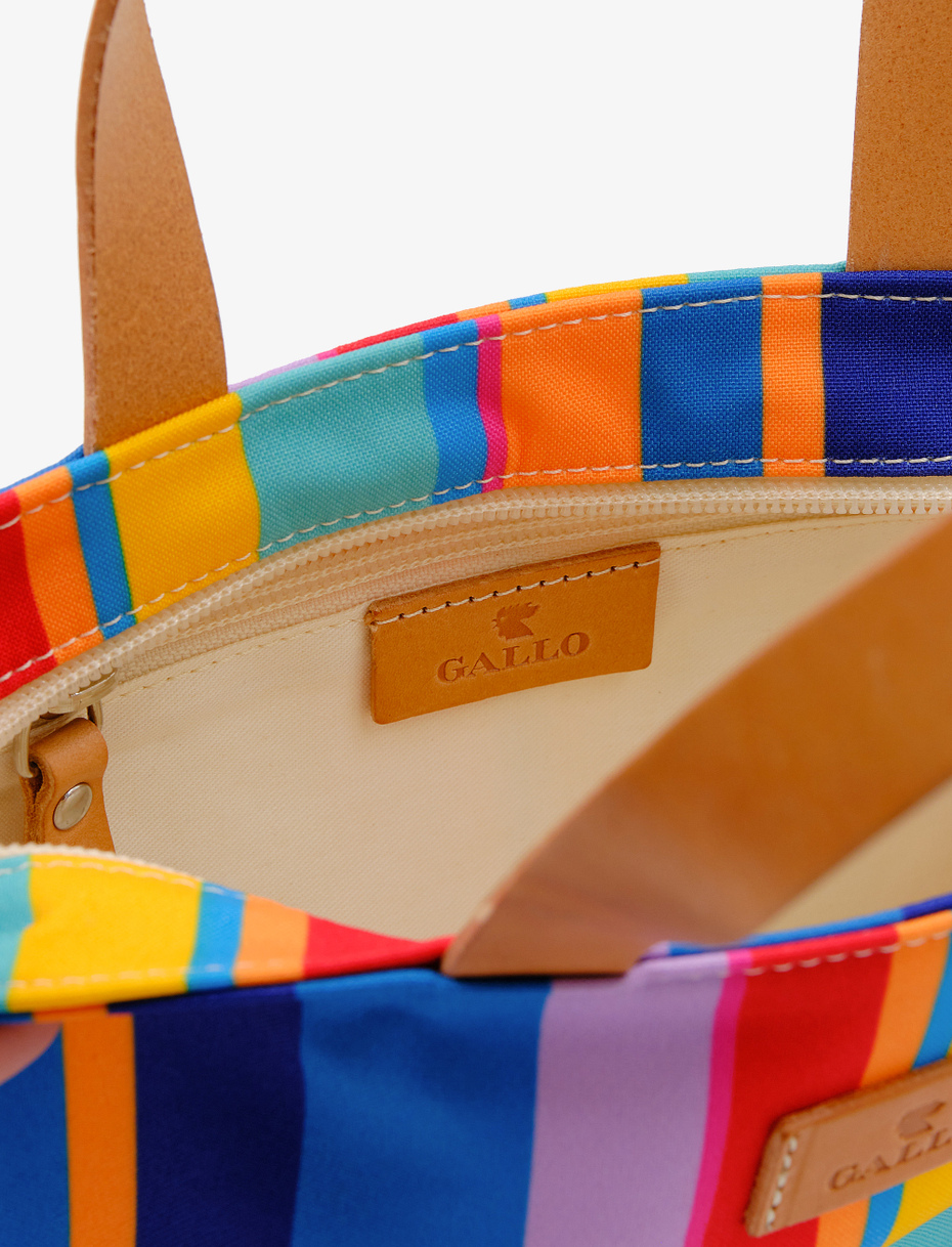 Women's small aegean blue polyester shopper bag with multicoloured stripes - Gallo 1927 - Official Online Shop