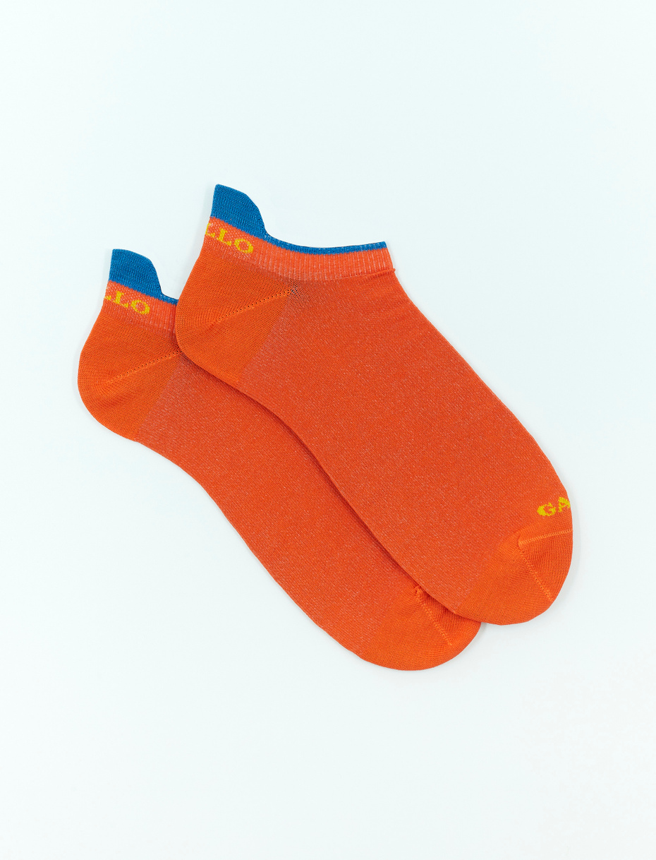 Men's lobster orange light cotton sneaker socks with multicoloured and Windsor stripes - Gallo 1927 - Official Online Shop