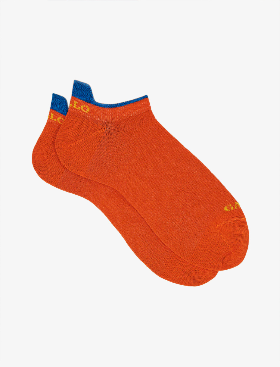 Women's lobster orange light cotton sneaker socks with multicoloured and Windsor stripes - Gallo 1927 - Official Online Shop