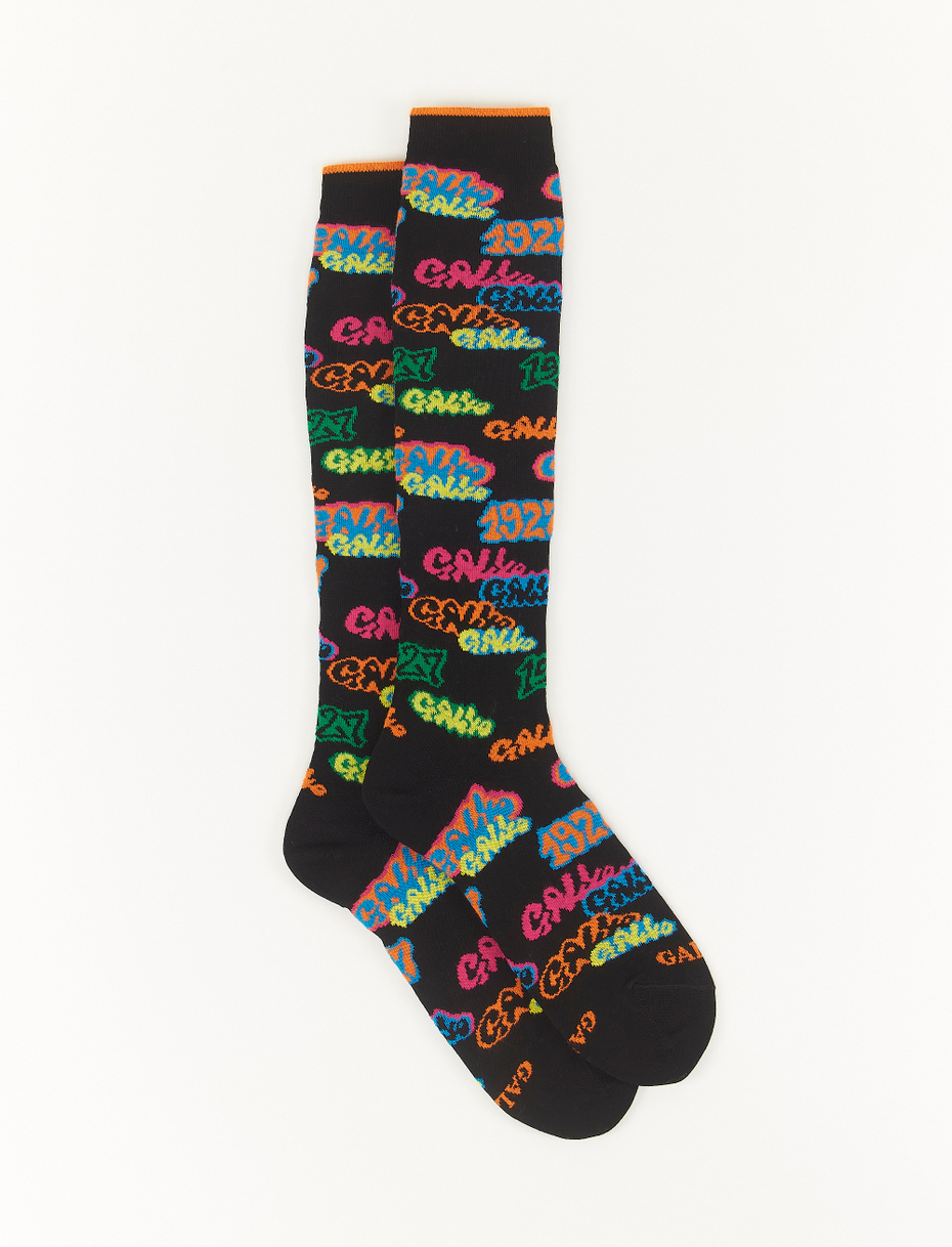 Women's long black light cotton socks with mural motif - Gallo 1927 - Official Online Shop